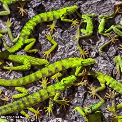 Prompt: geckos in a moshpit