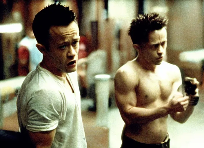 Image similar to film still of Joseph Gordon-Levitt as Tyler Durden in Fight Club 1999