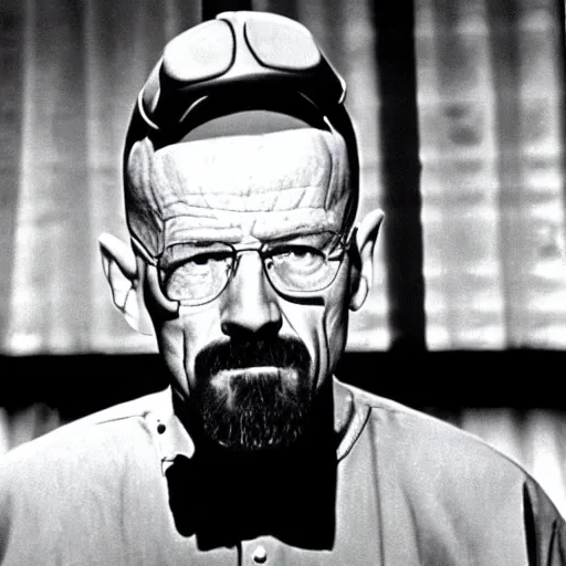 Prompt: A kinescope still image of Walter White from Breaking Bad featured in a 1950's television show