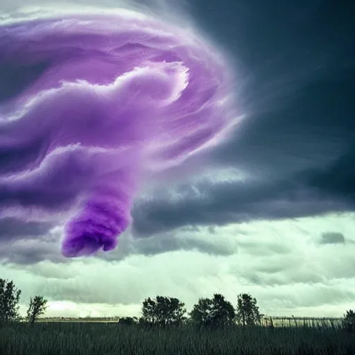 Image similar to amazing photo of a purple clouds in the shape of a tornado, digital art, beautiful dramatic lighting