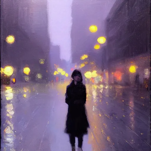 Image similar to detailed portrait of a woman in the city street at night, bokeh, long exposure, painting by jeremy lipking