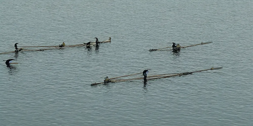 Image similar to rowing herons in a still from Vertigo