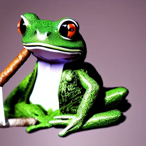 Prompt: a frog 🐸 wearing a suit smoking a cigar