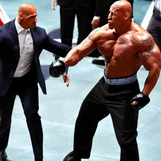 Prompt: dwayne johnson fighting against recep tayyip erdoğan in a church of hell