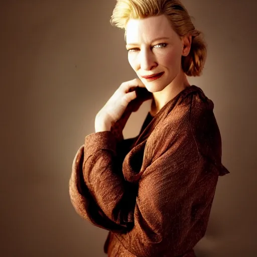 Prompt: Beautiful photography portrait of cate blanchett by Steve McCurry with studio cinematic lighting