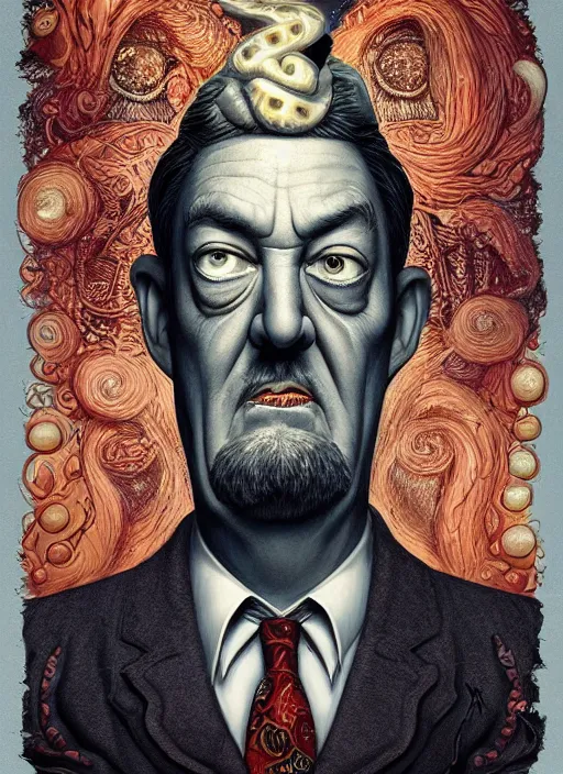 Image similar to lovecraftian portrait of grumpy stephen fry, pixar style, by tristan eaton stanley artgerm and tom bagshaw