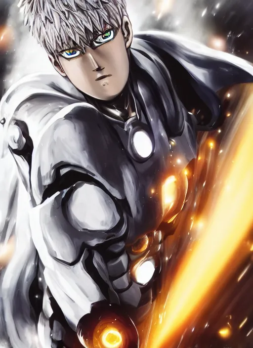 Image similar to A full portrait photo of real-life genos one punch man, f/22, 35mm, 2700K, lighting, perfect faces, award winning photography.