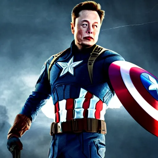 Prompt: if Elon Musk was captain America, shield as a bitcoin, cinematic, epic, cool, photo realistic, 4k, high detail