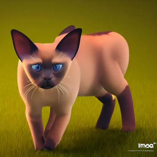 Image similar to siamese cat cow hybrid, fineline detail, cinematic quality, high octane splash art, movie still, cinematic lighting, ray tracing, detailed face, octane render, long lens, shallow depth of field, bokeh, anamorphic lens flare, 8 k, hyper detailed, 3 5 mm film grain