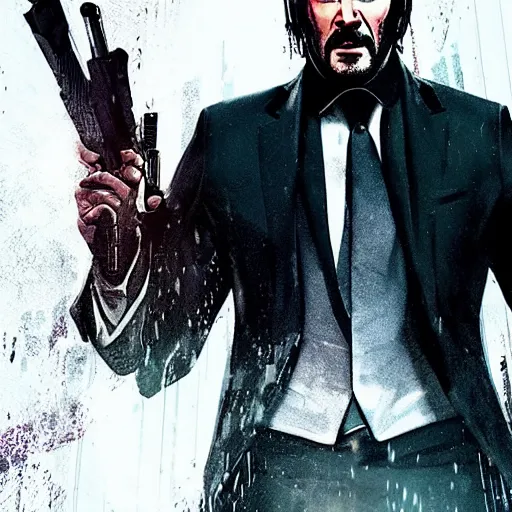 Prompt: john wick in assassin's creed robes, dramatic, movie poster