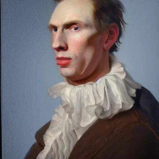 Image similar to An 18th century oil painting of Jerma985, portrait of Jerma985, grainy, realistic, very realistic, hyperrealistic, highly detailed, very detailed, extremely detailed, very neat, very epic, very cool, detailed, trending on artstation