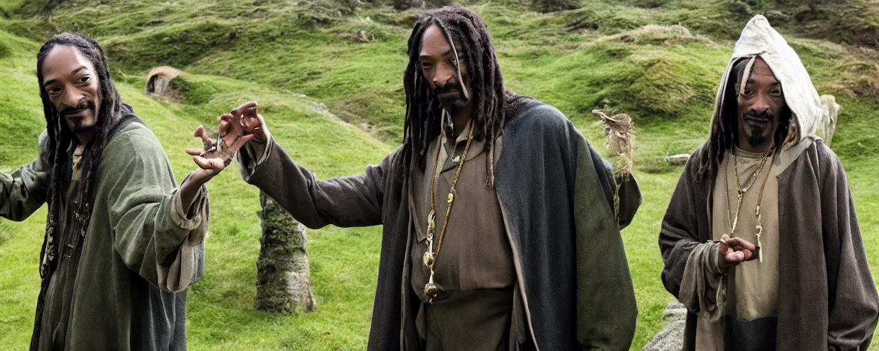 Image similar to snoop dogg as hobbit in the shire