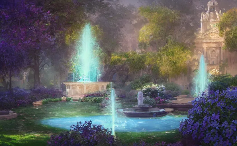 Image similar to Beautiful garden, next to a fountain and a mystical palace. By William-Adolphe Bouguerea, Jordan grimmer, fractal flame. Highly_detailded