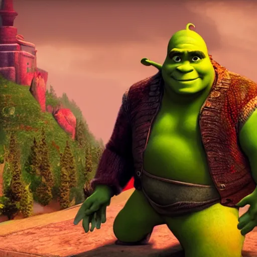 Image similar to shrek in among us game, among us graphics