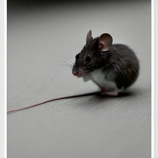 Prompt: The sadness of a little mouse, photography, very moving, vintage