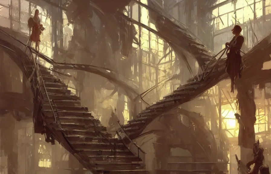 Image similar to greg manchess concept art of a the haphazard twisting stairs dimension, key visual, ambient lighting, highly detailed, digital painting, artstation, concept art, sharp focus, by makoto shinkai and akihiko yoshida and hidari and wlop and greg rutkowski