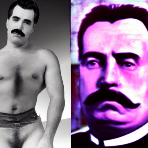 Prompt: lgbt art, tom of finland style, stalin, and lenin, in billy herrington body, art in 4 k, high quality