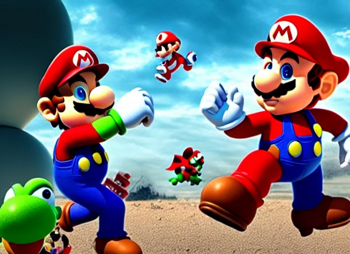 Image similar to film still of mario and yoshi in the new sci - fi movie, 8 k