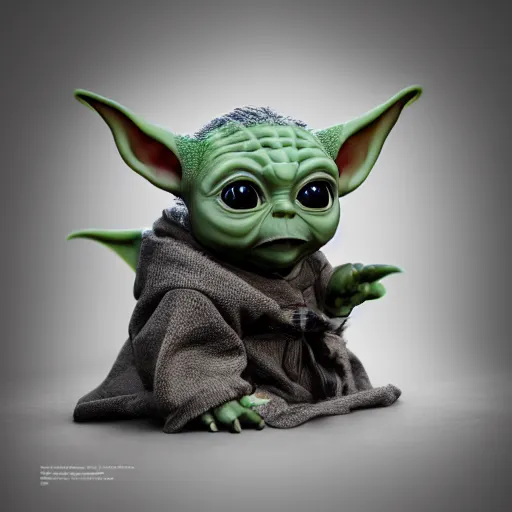 Prompt: full body pose, hyperrealistic photograph of baby yoda dressed as a wizard, dim volumetric lighting, 8 k, octane beautifully detailed render, extremely hyper detailed, intricate, epic composition, cinematic lighting, masterpiece, trending on artstation, very very detailed, stunning, hdr, smooth, sharp focus, high resolution, award, winning photo, dslr, 5 0 mm