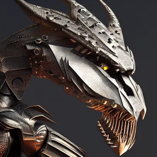 Image similar to stunning close shot of a beautiful female knight, but as an anthropomorphic female dragon, well designed cute elegant female robot dragon head with slick LED eyes and perfect maw, well armored, sharp claws, HD octane render, fantasy, furry art, dragon art, Artstation, Deviantart, Furaffinity