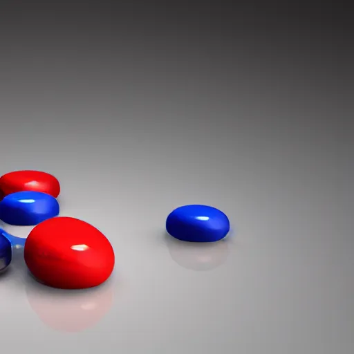 Prompt: a red and blue capsule pill, very detailed digital art, volumetric lighting