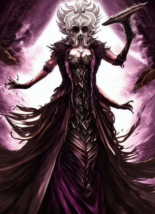 Prompt: splashart of the goddess of death