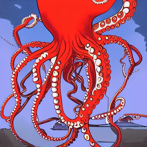 Prompt: stunning portrait of a mechanical octopus in a dramatic setting by brian k. vaughan