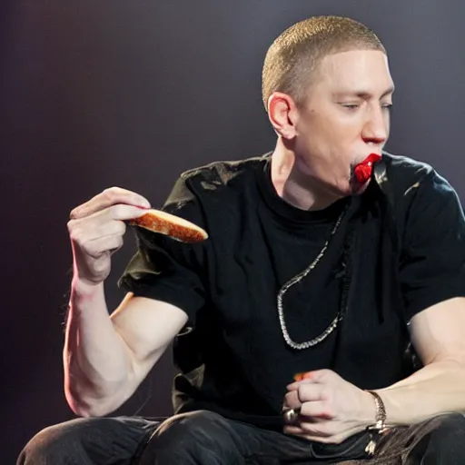 Image similar to Eminem eating a hotdog