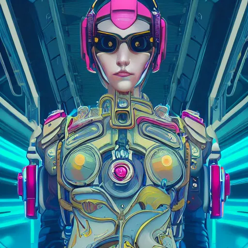 Image similar to high quality high detail portrait of a diesel punk cyber overwatch character in an alien world, tristan eaton, victo ngai, artgerm, rhads, ross draws, hyperrealism, intricate detailed, alphonse mucha, 8 k, sci - fi, pastel colors, artstation,