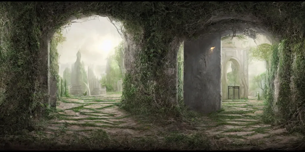 Image similar to beautiful matte painting of entrance to maze