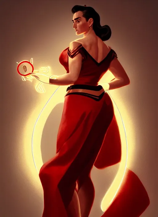 Image similar to portrait of 1 9 5 0 s darna, young jennifer connelly, intricate, elegant, glowing lights, highly detailed, digital painting, artstation, glamor pose, concept art, smooth, sharp focus, illustration, art by wlop, mars ravelo and greg rutkowski