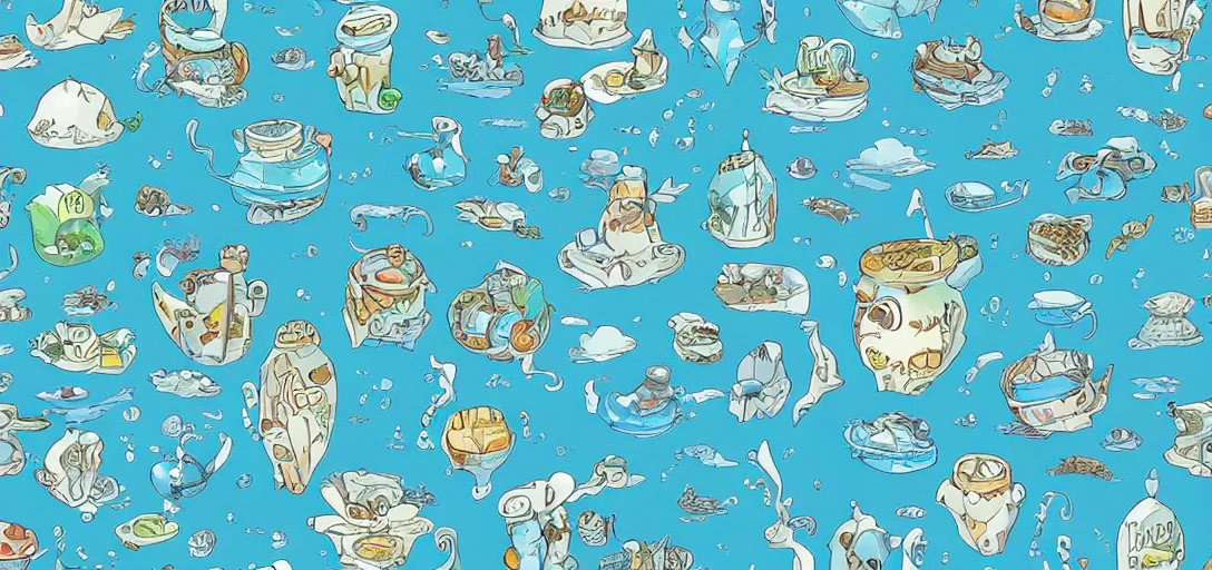 Image similar to pattern of cartoony water, ghibli