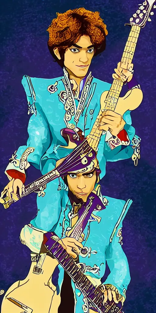 Prompt: the musician Prince in the style of Genshin Impact