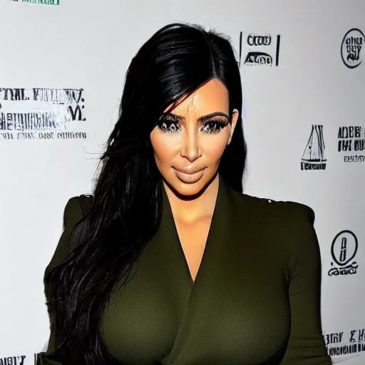 Image similar to full shot of kim kardashian dressed in military, backround: Irish flag, ambient lighting, full body shot, full-shot, highly detailed, trending on Instagram,