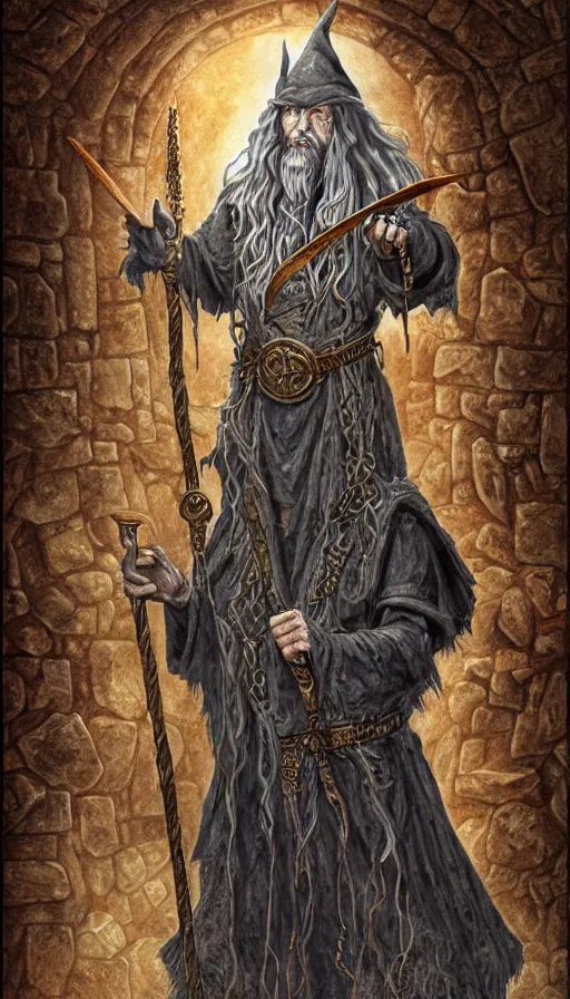 Prompt: highly detailed, wizard with a dungeon background by mike mcnola, wizards of the coast