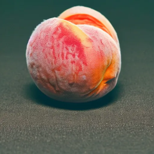 Image similar to a macro photo of a round peach's dry hairy skin, hyper realistic, hyper detailed, 35mm, very grainy film, pink volumetric studio lighting, bokeh, black background award winning shot, vogue magazine, cinematic, 8k, very closeup, elegant, tender, pastel