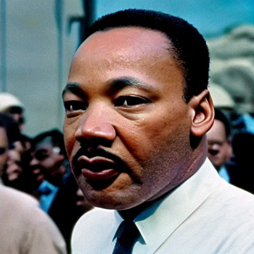 Image similar to UHD color candid photo of Martin Luther King Jr. as Superman, accurate face UHD photorealistic correct face photo by Annie Leibowitz