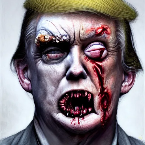 Image similar to portrait of donald j. trump as a zombie looking at camera, 7 days to die zombie, fine art, soft light from the side, award winning, subtle earthy tones, intricate, elegant, sharp focus, cinematic lighting, digital painting, 8 k concept art, art by michael hussar, art by brom, art by z. w. gu, 8 k