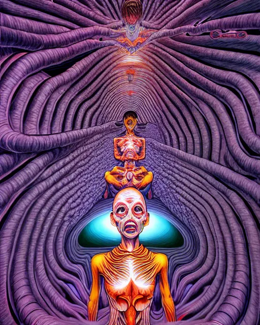 Image similar to ascension into the abyss, conjuring psychedelic background, part by shintaro kago, part by alex gray, ross tran, james jean, ultra realistic, highly detailed, 8 k, trending on artstation, symmetry