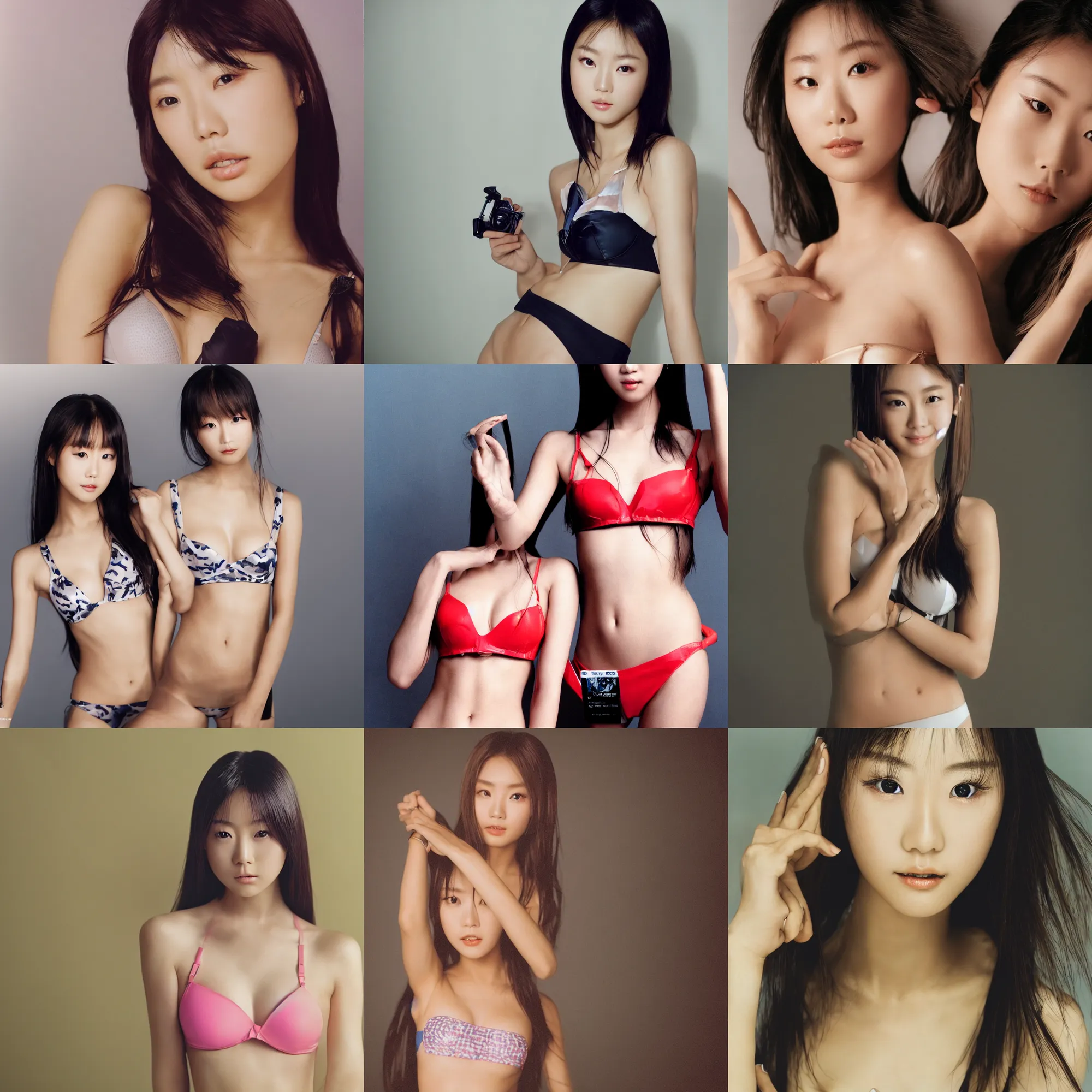 Prompt: Worksafe.2000s,8K HD incredible professional studio photo very close-up face of a young beautiful gorgeous cute Japanese actress supermodel J-Pop idol girl posing at luxury hall,wearing bikini bra.At Behance and Instagram,taken with polaroid kodak portra.Photoshop,Adobe Lightroom,After Effects