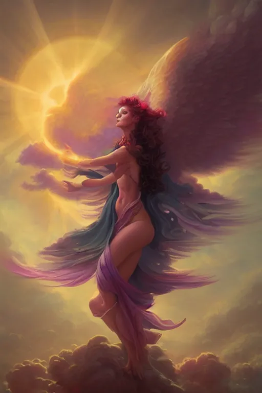 Prompt: angel of the sun by Peter mohrbacher, hyper realistic, octane render, stardust in atmosphere, black and purple rose petals , realistic hair, award winning artwork, trending on artstation, high quality printing, fine art with subtle redshift rendering