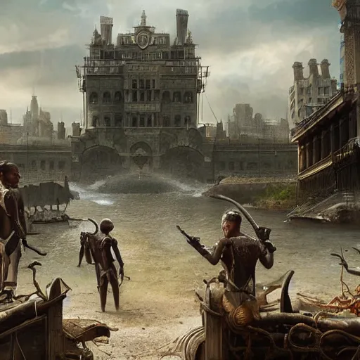 Image similar to hyperealistic depiction of human enslavement realistic rendering matte painting ai domination