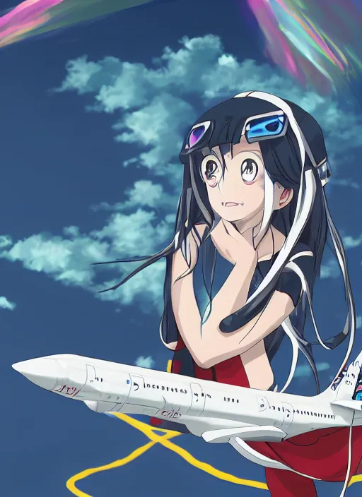 Lexica - black male staring outside the window on a plane anime style