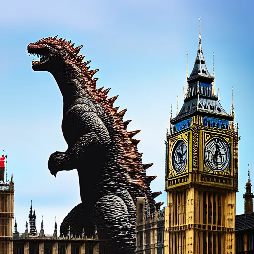 Prompt: godzilla destroying big ben