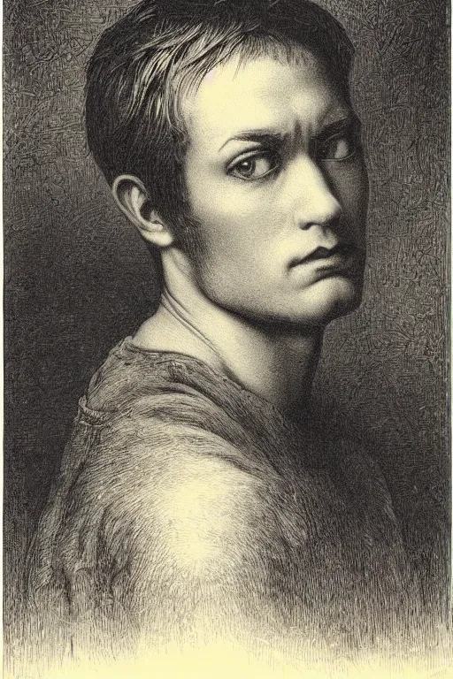 Image similar to portrait of eminem, Gustave Dore lithography