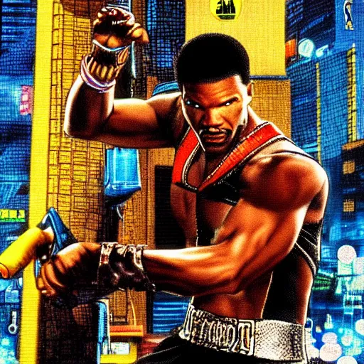 Image similar to portrait of jamie foxx in double dragon video game splash screen