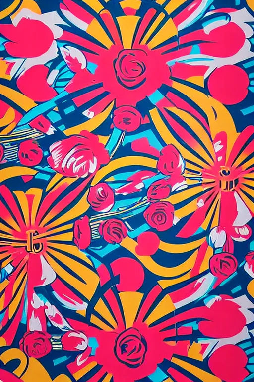 Prompt: Floral wallpaper by Nielly and tristan eaton