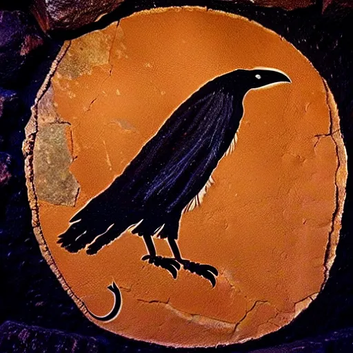 Prompt: shaman - raven, paleolithic cave art