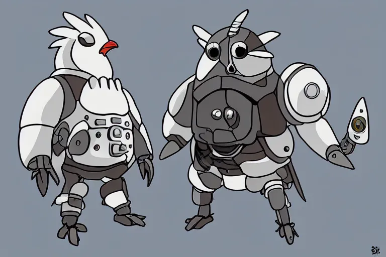 Image similar to heavily armoured mechanical chicken by studio ghibli