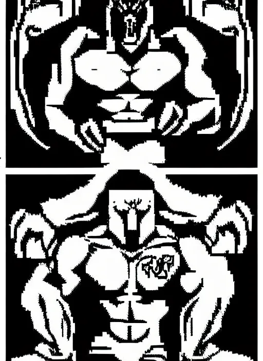 Prompt: extreme long shot. 8 bit nes graphics. antropomorphic muscular masculine wolf. kickboxer, in shorts. wolf head. furr on body.